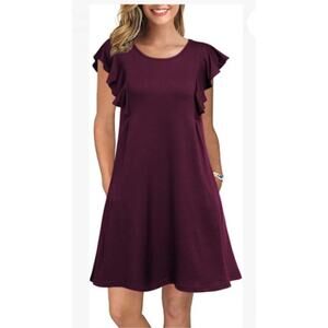 Woosea Women's Casual Flutter Sleeve Dress Knee Length Plum Swing Dress Size Lrg